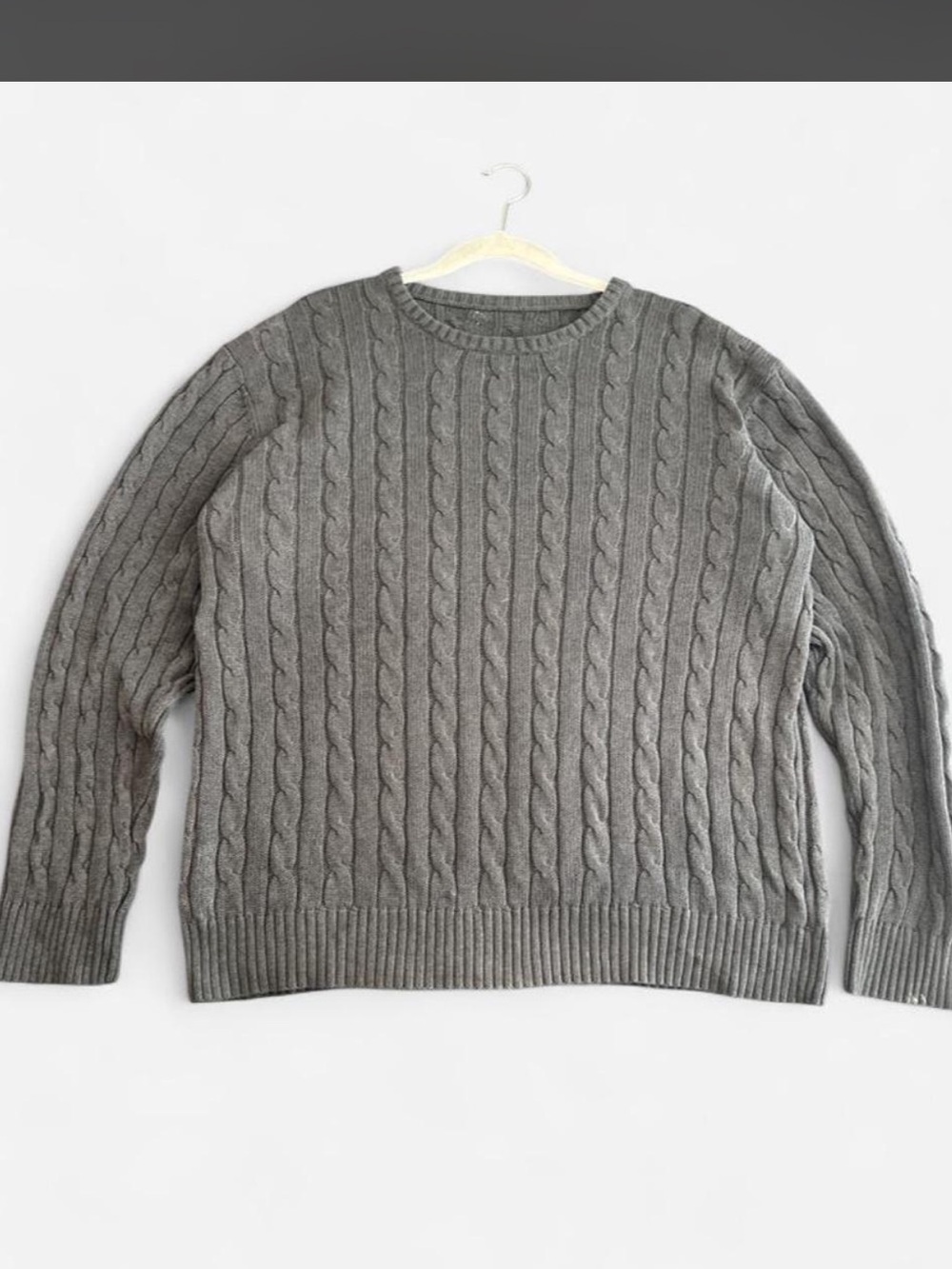 Gray Cable Knit Crewneck Sweater - Men's